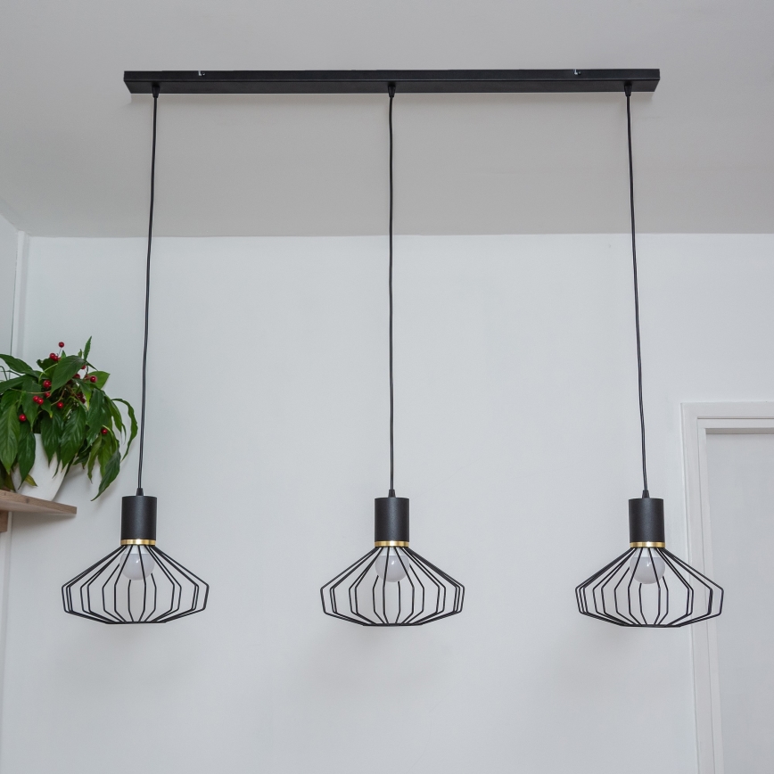 Luster na lanku SOLANO 3xE27/15W/230V čierna/zlatá