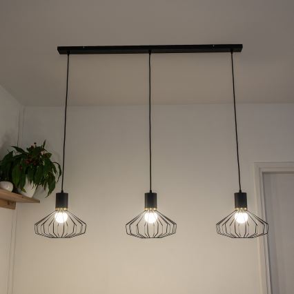 Luster na lanku SOLANO 3xE27/15W/230V čierna/zlatá