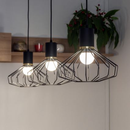 Luster na lanku SOLANO 3xE27/15W/230V čierna/zlatá