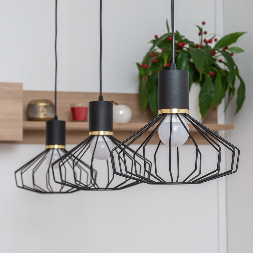 Luster na lanku SOLANO 3xE27/15W/230V čierna/zlatá
