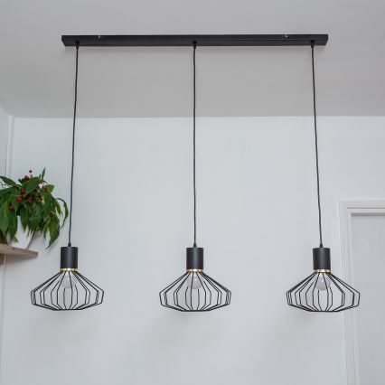 Luster na lanku SOLANO 3xE27/15W/230V čierna/zlatá