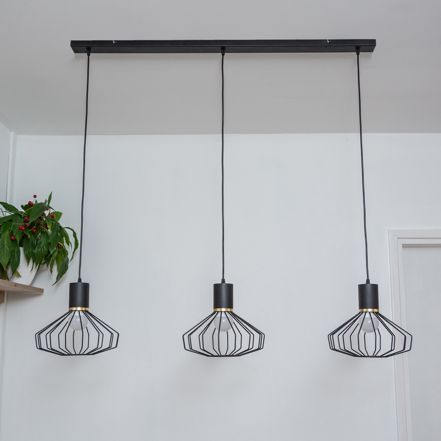 Luster na lanku SOLANO 3xE27/15W/230V čierna/zlatá