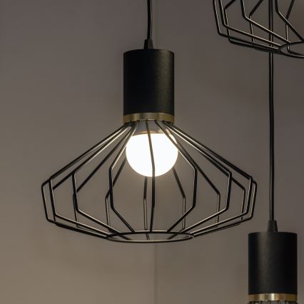 Luster na lanku SOLANO 3xE27/15W/230V čierna/zlatá
