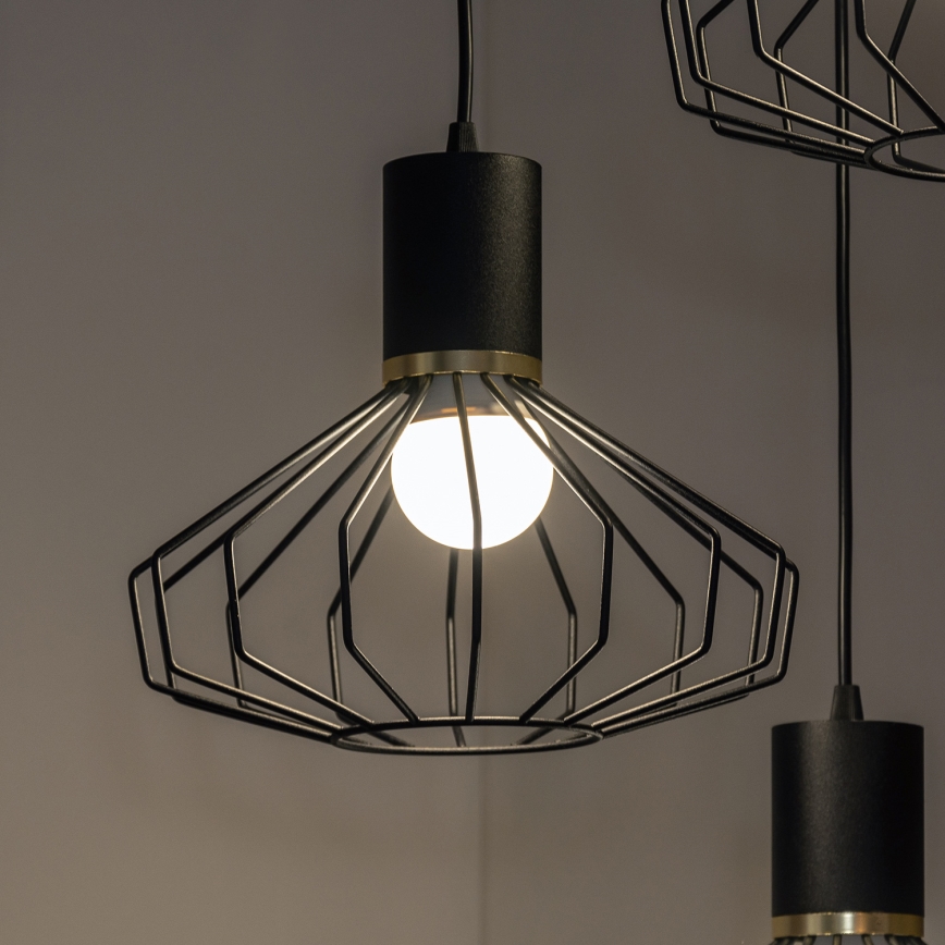 Luster na lanku SOLANO 3xE27/15W/230V čierna/zlatá