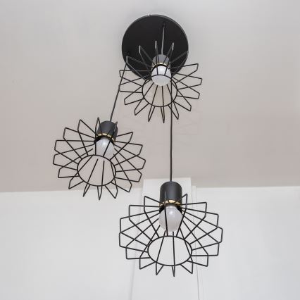 Luster na lanku SOLANO 3xE27/15W/230V čierna/zlatá