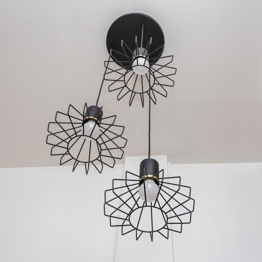 Luster na lanku SOLANO 3xE27/15W/230V čierna/zlatá