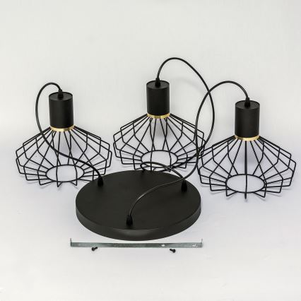 Luster na lanku SOLANO 3xE27/15W/230V čierna/zlatá