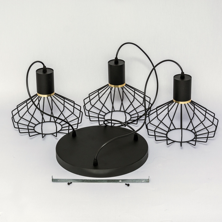 Luster na lanku SOLANO 3xE27/15W/230V čierna/zlatá