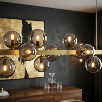 Luster na lanku SOLARI 10xE14/15W/230V zlatá/dymová čierna