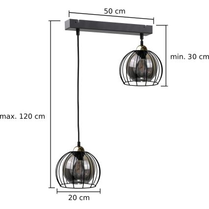 Luster na lanku SOLO BLACK 2xE27/60W/230V čierna/zlatá