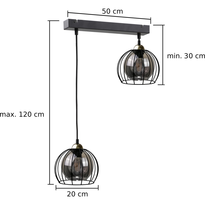 Luster na lanku SOLO BLACK 2xE27/60W/230V čierna/zlatá
