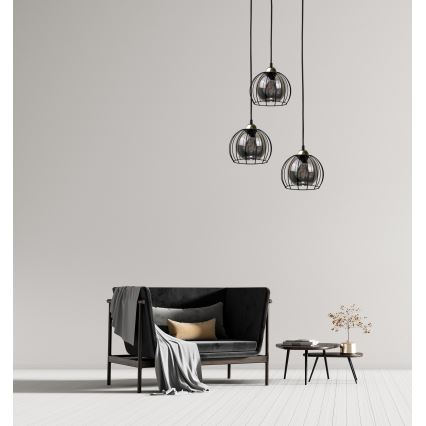 Luster na lanku SOLO BLACK 3xE27/60W/230V čierna/zlatá