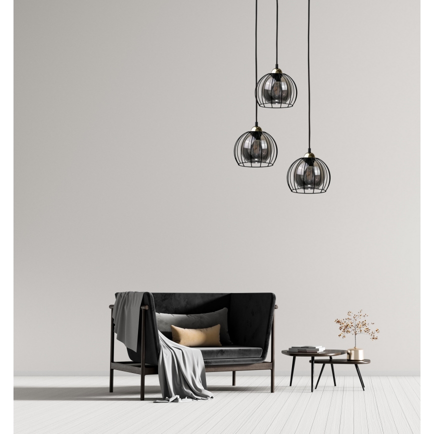 Luster na lanku SOLO BLACK 3xE27/60W/230V čierna/zlatá