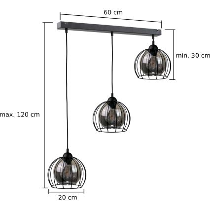 Luster na lanku SOLO BLACK 3xE27/60W/230V