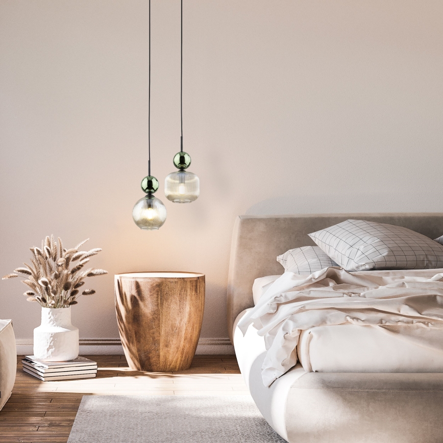 Luster na lanku SOPHIA 1xE14/10W/230V čierna/zelená/dymová béžová