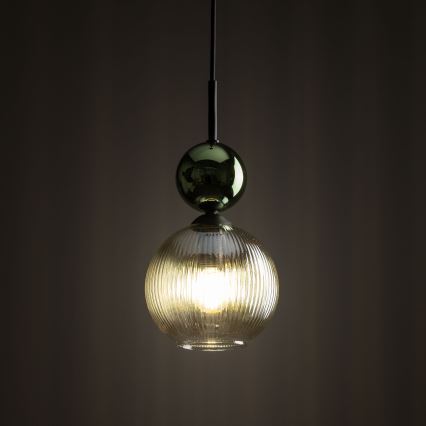 Luster na lanku SOPHIA 1xE14/10W/230V čierna/zelená/dymová béžová