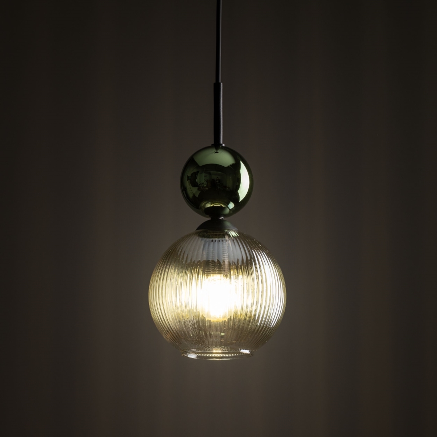Luster na lanku SOPHIA 1xE14/10W/230V čierna/zelená/dymová béžová