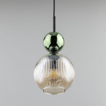 Luster na lanku SOPHIA 1xE14/10W/230V čierna/zelená/dymová béžová