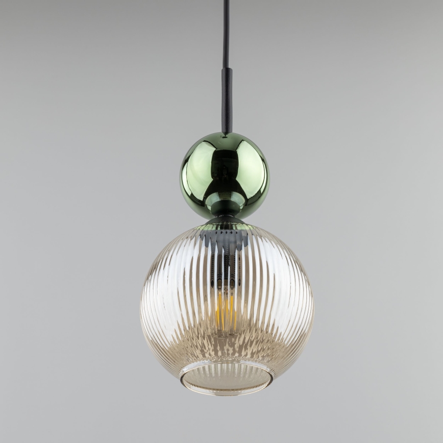 Luster na lanku SOPHIA 1xE14/10W/230V čierna/zelená/dymová béžová