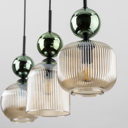 Luster na lanku SOPHIA 3xE14/10W/230V čierna/zelená/dýmová béžová