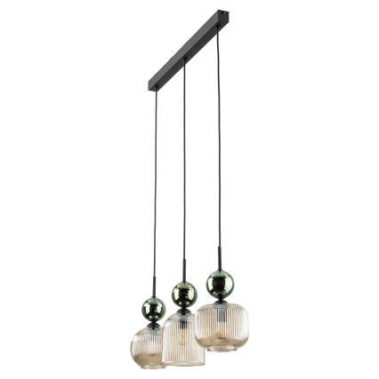 Luster na lanku SOPHIA 3xE14/10W/230V čierna/zelená/dýmová béžová