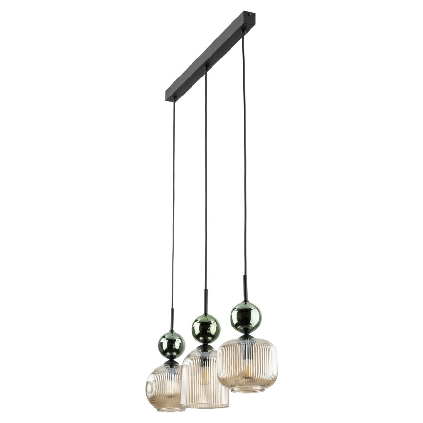 Luster na lanku SOPHIA 3xE14/10W/230V čierna/zelená/dýmová béžová