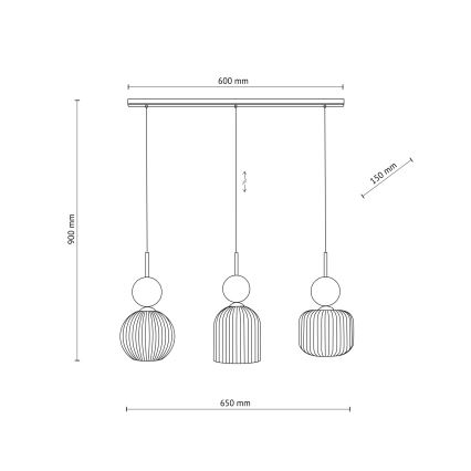 Luster na lanku SOPHIA 3xE14/10W/230V čierna/zelená/dýmová béžová