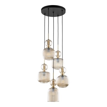 Luster na lanku SOPHIA 5xE14/10W/230V čierna/dýmová béžová
