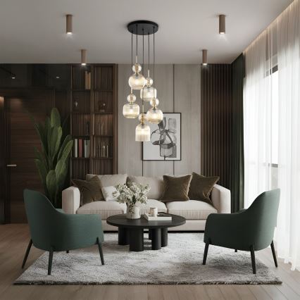 Luster na lanku SOPHIA 5xE14/10W/230V čierna/dýmová béžová