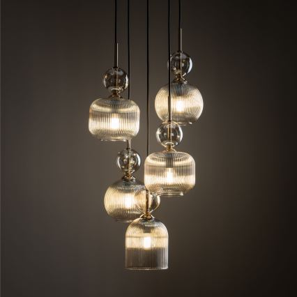 Luster na lanku SOPHIA 5xE14/10W/230V čierna/dýmová béžová
