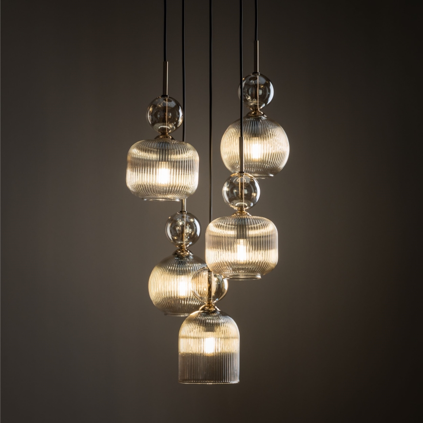 Luster na lanku SOPHIA 5xE14/10W/230V čierna/dýmová béžová