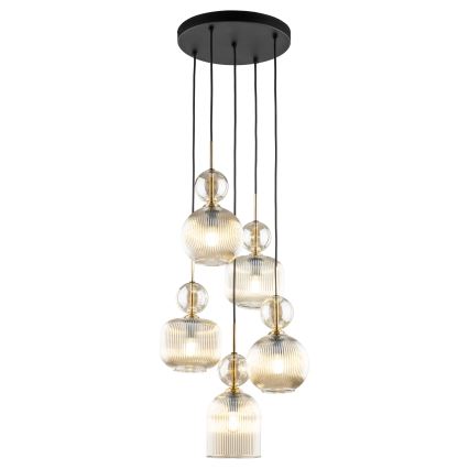 Luster na lanku SOPHIA 5xE14/10W/230V čierna/dýmová béžová