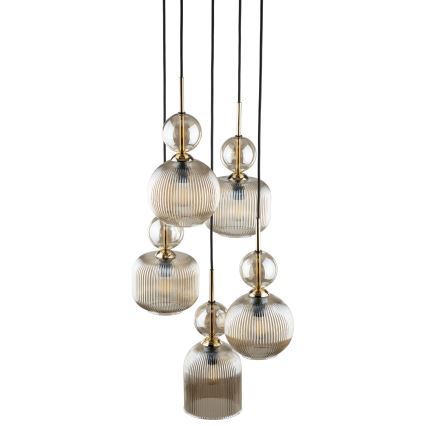 Luster na lanku SOPHIA 5xE14/10W/230V čierna/dýmová béžová