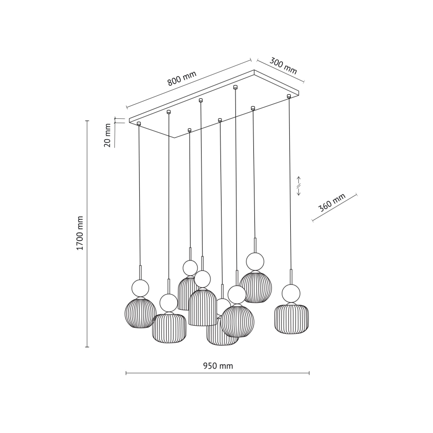 Luster na lanku SOPHIA 8xE14/10W/230V čierna/zelená/dymovo-béžová