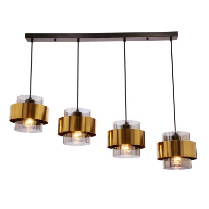 Luster na lanku SPIEGA 4xE27/60W/230V zlatá/čierna