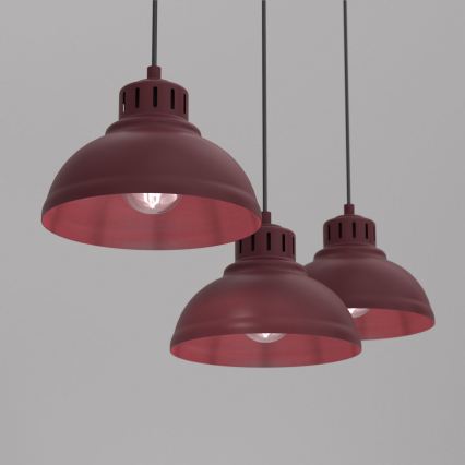 Luster na lanku SVEN 3xE27/15W/230V bordový