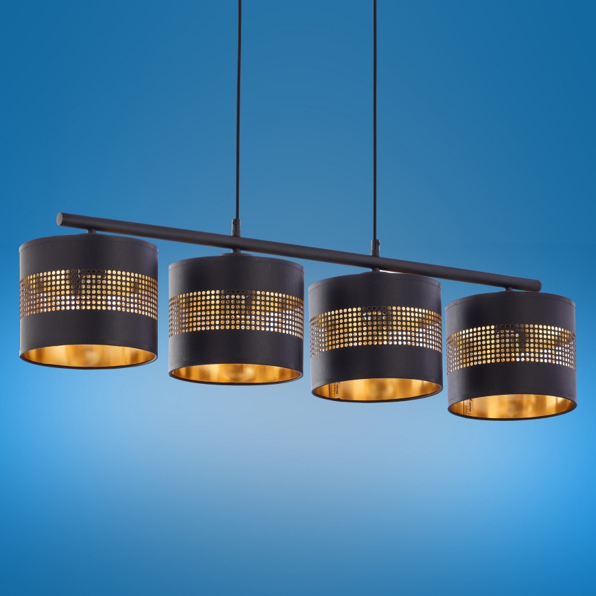 Luster na lanku TAGO 4xE27/15W/230V čierna/zlatá