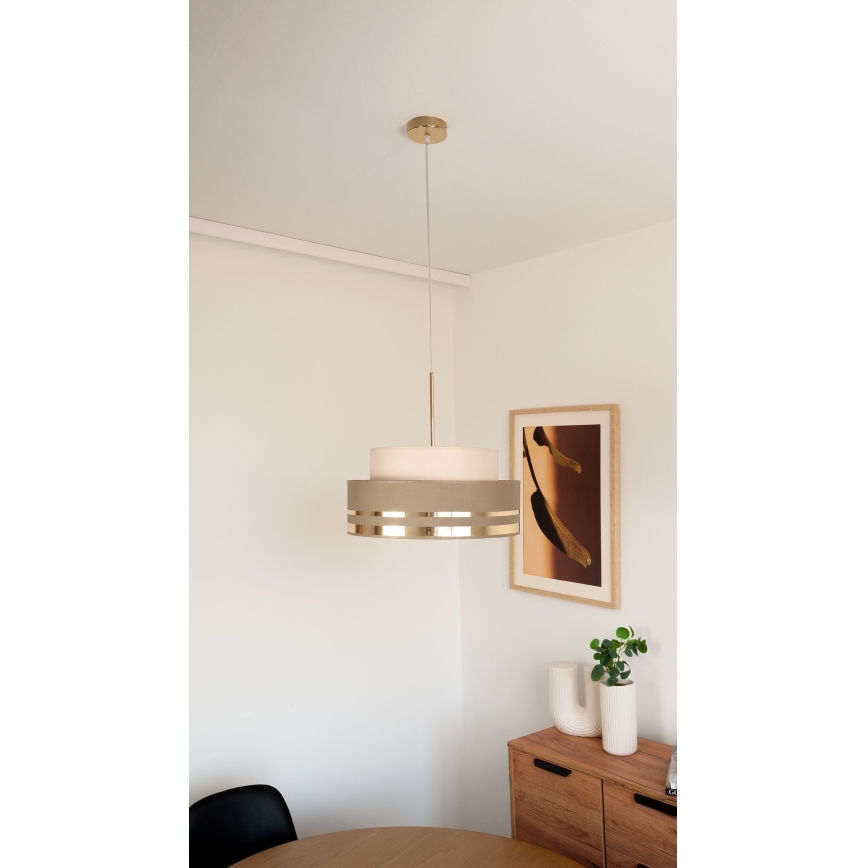 Luster na lanku TAMI 1xE27/60W/230V pr. 40 cm béžová/hnedá/zlatá