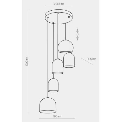 Luster na lanku TEMPRE 5xE27/15W/230V biela/šedá/čierna