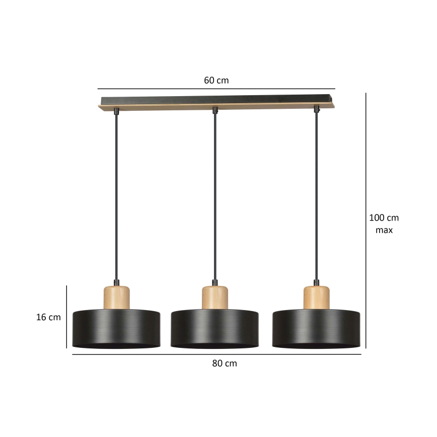 Luster na lanku TORIN 3xE27/15W/230V čierna