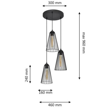 Luster na lanku TORRI 3xE27/15W/230V čierna