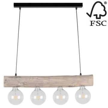 Luster na lanku TRABO 4xE27/60W/230V borovica – FSC certifikované