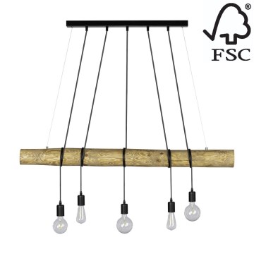 Luster na lanku TRABO 5xE27/60W/230V borovica – FSC certifikované