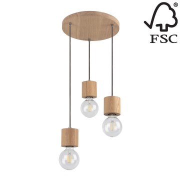 Luster na lanku TRONGO 3xE27/60W/230V dub – FSC certifikované