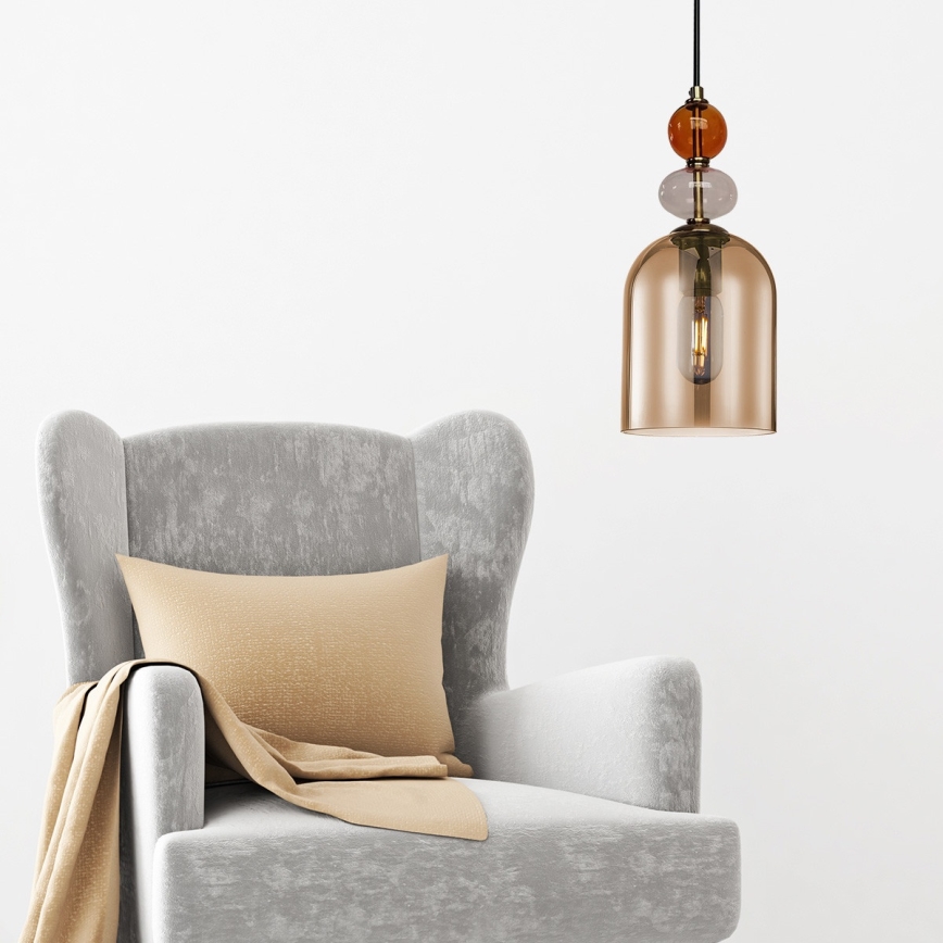 Luster na lanku TROPEA 1xE27/15W/230V čierna/dymovočervená/béžová