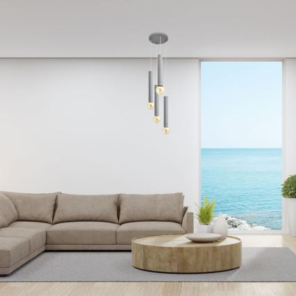 Luster na lanku TUBA 4xE27/15W/230V šedá