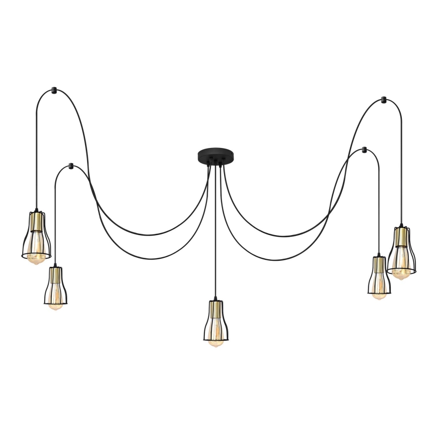Luster na lanku TUBE 5xE27/15W/230V pavúk čierna/zlatá