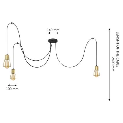 Luster na lanku TUBE LONG 3xE27/10W/230V čierna/zlatá