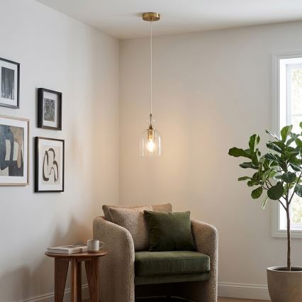 Luster na lanku VELARE 1xE27/15W/230V zlatý/číry