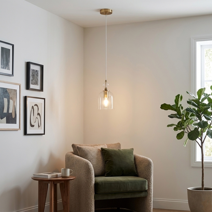 Luster na lanku VELARE 1xE27/15W/230V zlatý/číry